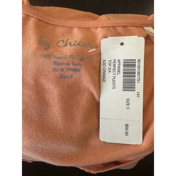 NWT Chico's Perfect Pleats Blouse Orange Scoop Neck Short Sleeve Top Sz 3 XL 16 - Picture 7 of 9